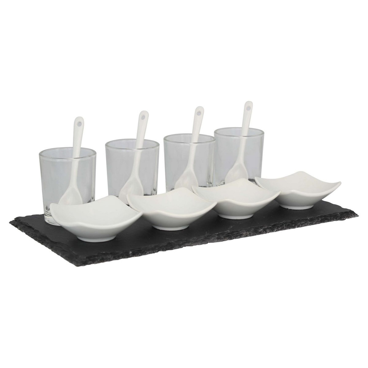 Service verrines porcelaine 13 pièces verre et ardoise