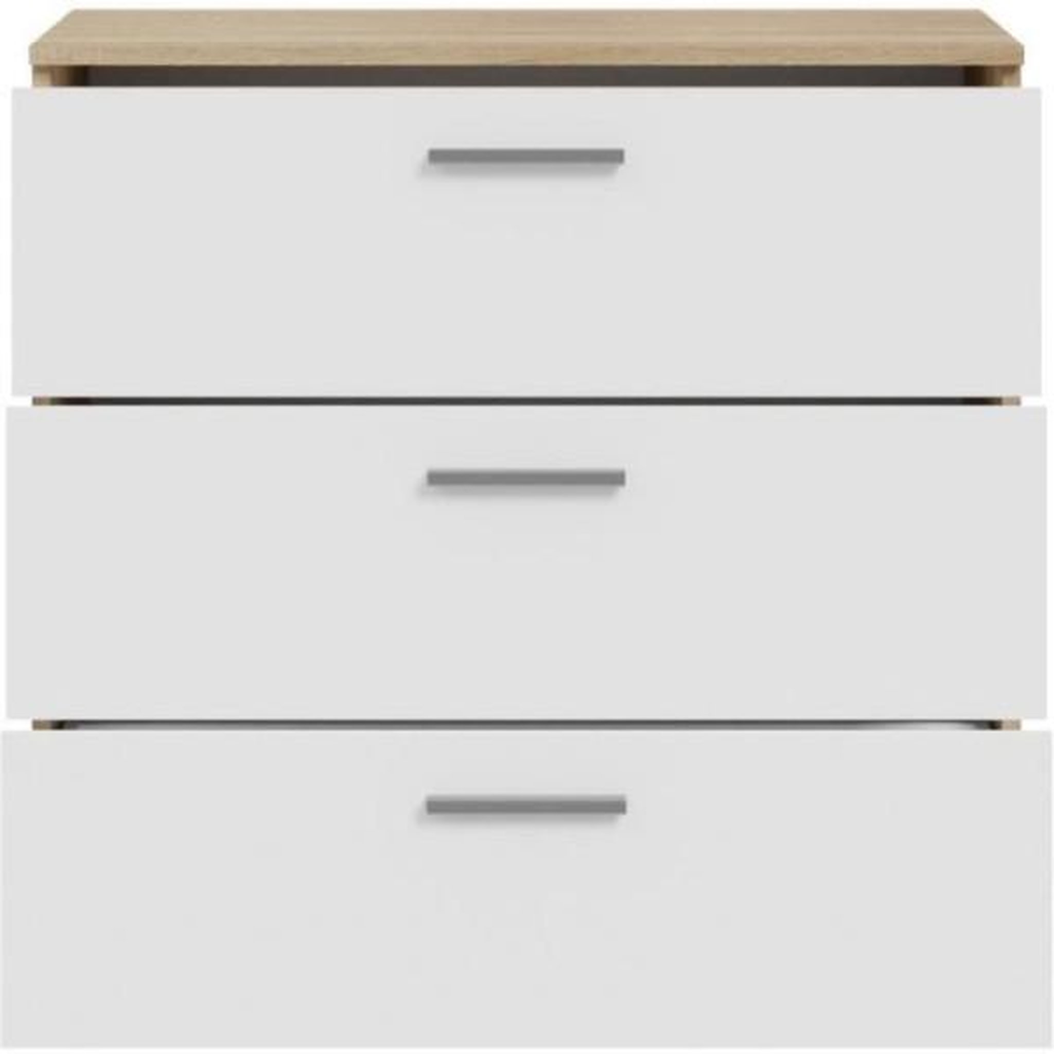 Voir la diapositive 3 : MARKET24 Commode BASJANA - 3 tiroirs - Décor chene sonoma et blanc mat - L80,2 x P41,3 x H75,8 cm