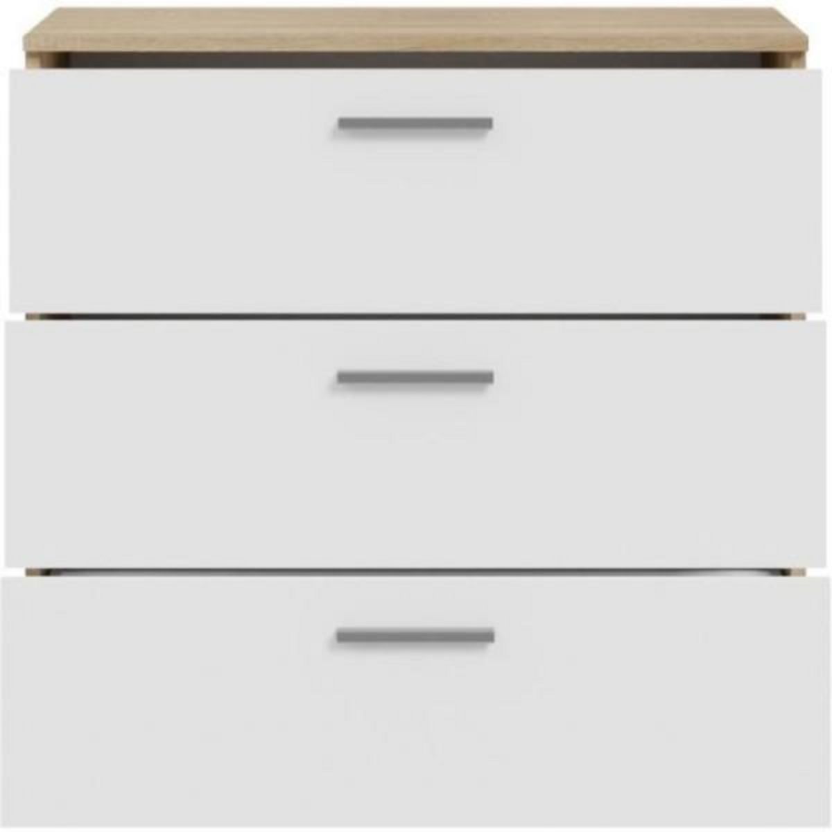 MARKET24 Commode BASJANA - 3 tiroirs - Décor chene sonoma et blanc mat - L80,2 x P41,3 x H75,8 cm