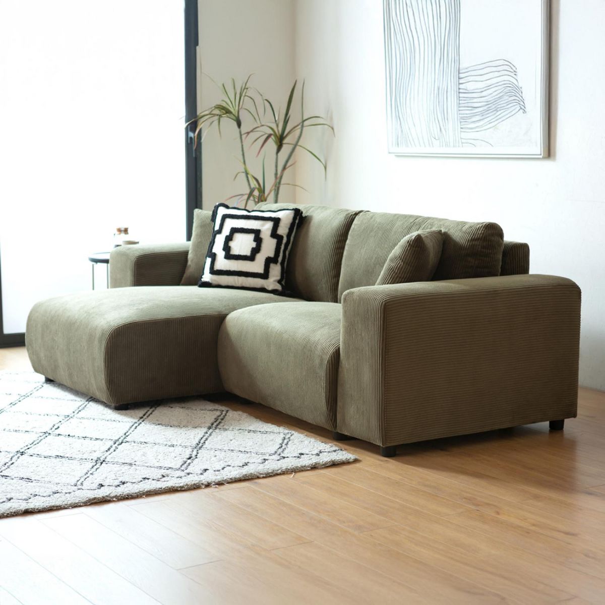 CONCEPT USINE Canapé d'angle réversible 3 places en velours côtelé vert ABERDEEN