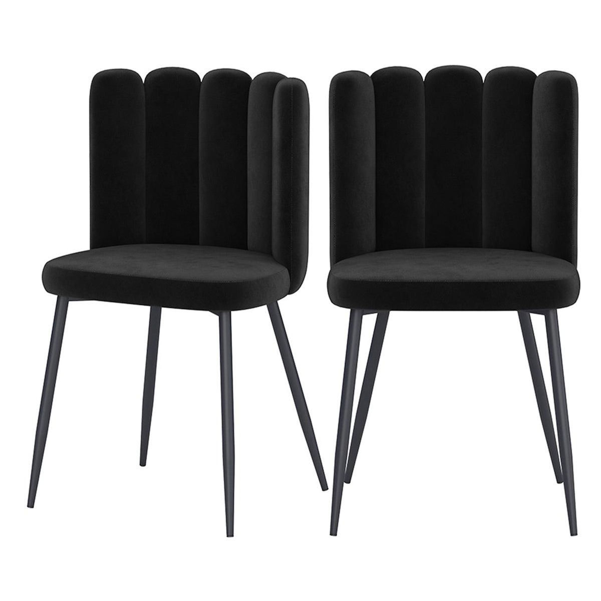 MAISON PAVANE Lot de 2 chaises en velours noir et pieds en métal noir-Rosy