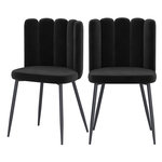MAISON PAVANE Lot de 2 chaises en velours noir et pieds en métal noir-Rosy