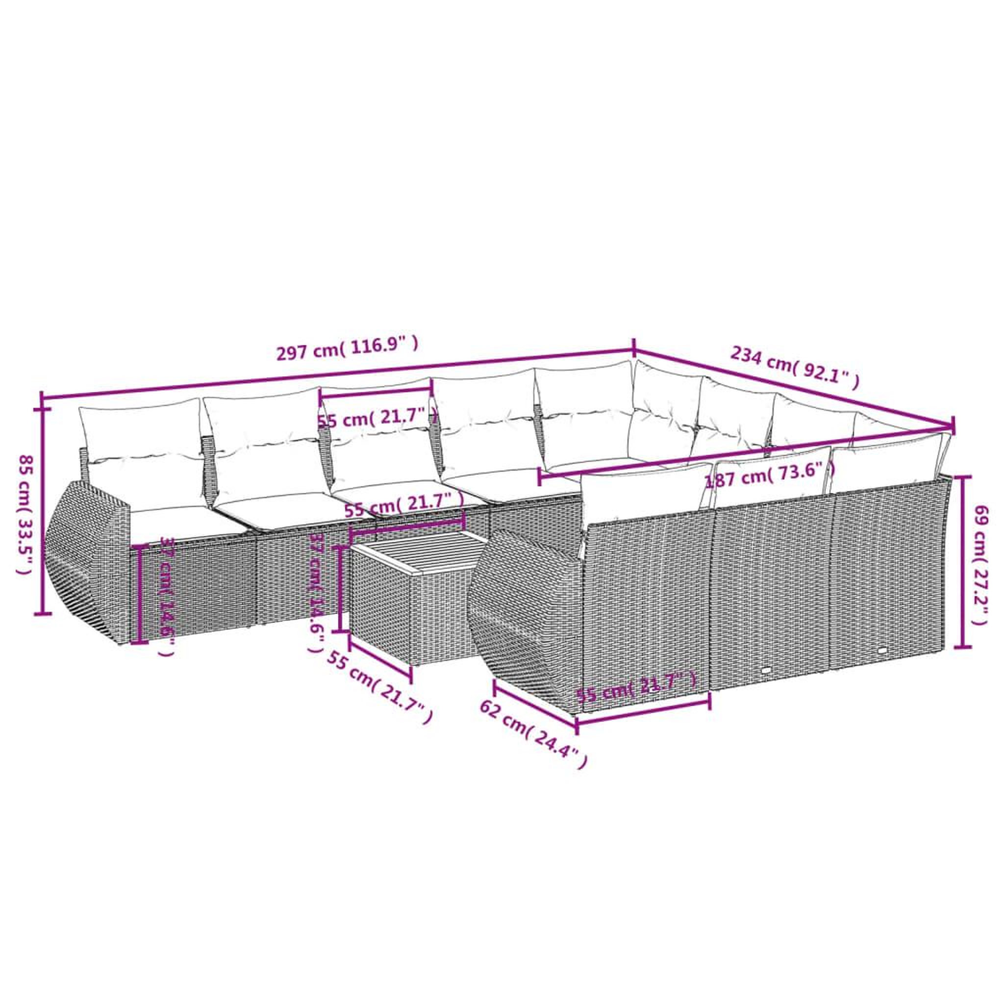 Voir la diapositive 3 : VIDAXL Salon de jardin 11 pcs avec coussins noir resine tressee