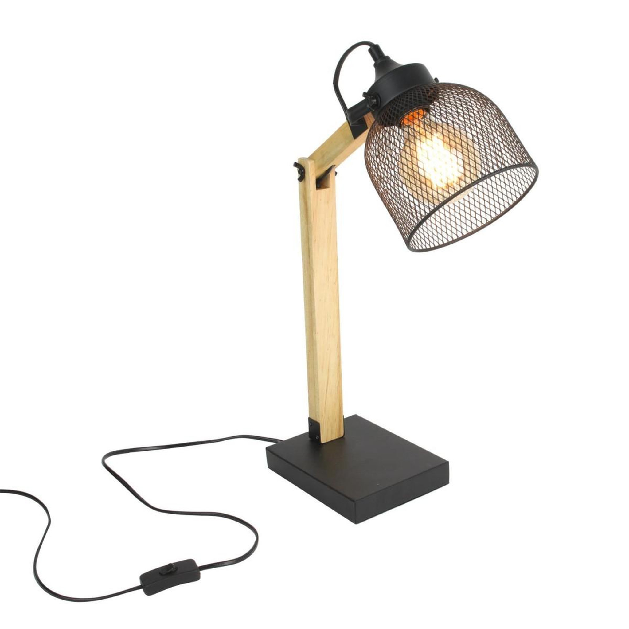 Voir la diapositive 2 : The Home Deco Factory Lampe de bureau articulée  grille  38cm naturel & noir