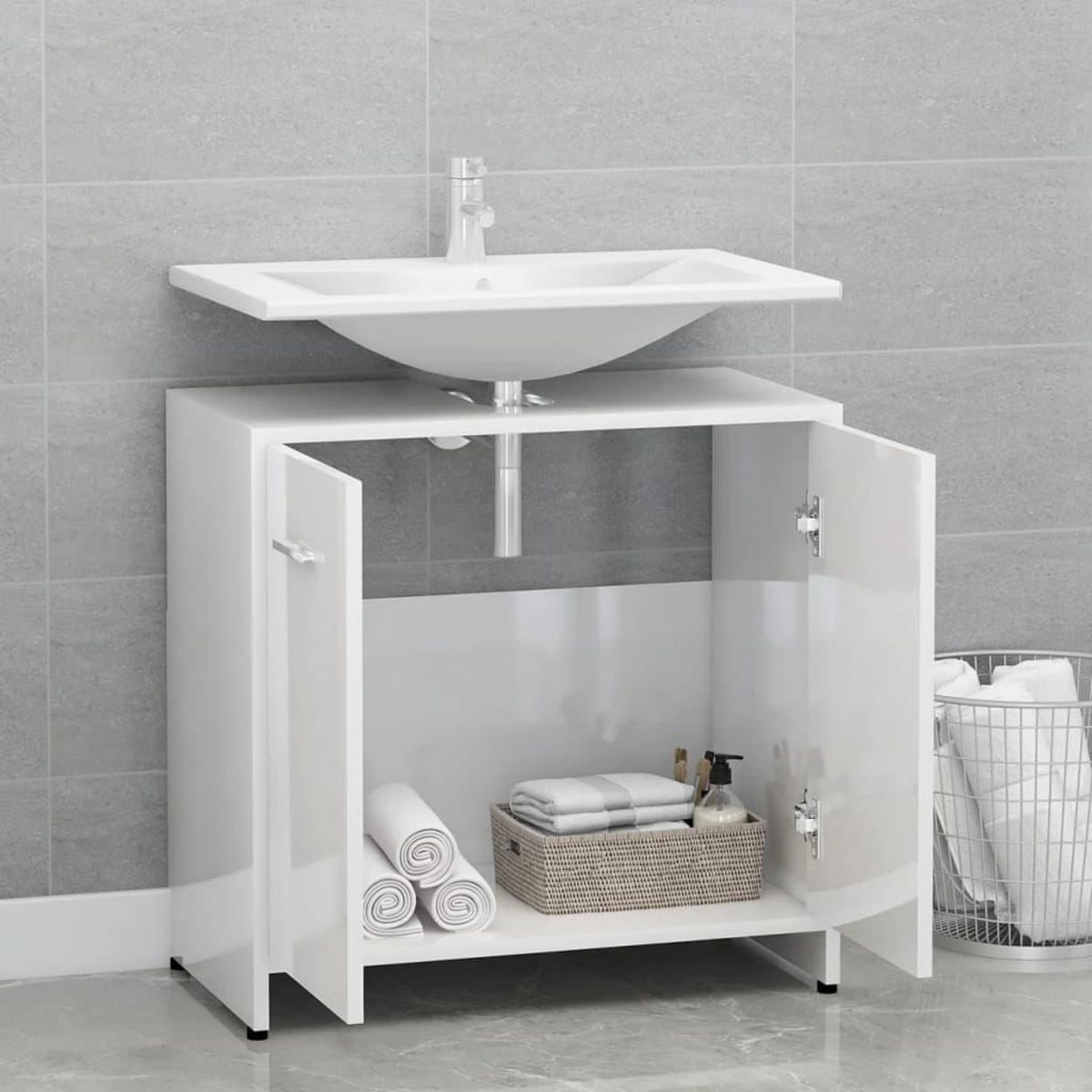 VIDAXL Armoire de salle de bain Blanc brillant Bois d'ingenierie