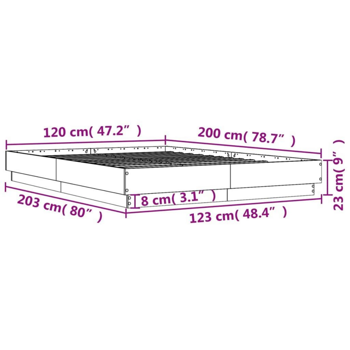 VIDAXL Cadre de lit sans matelas sonoma gris 120x200 cm