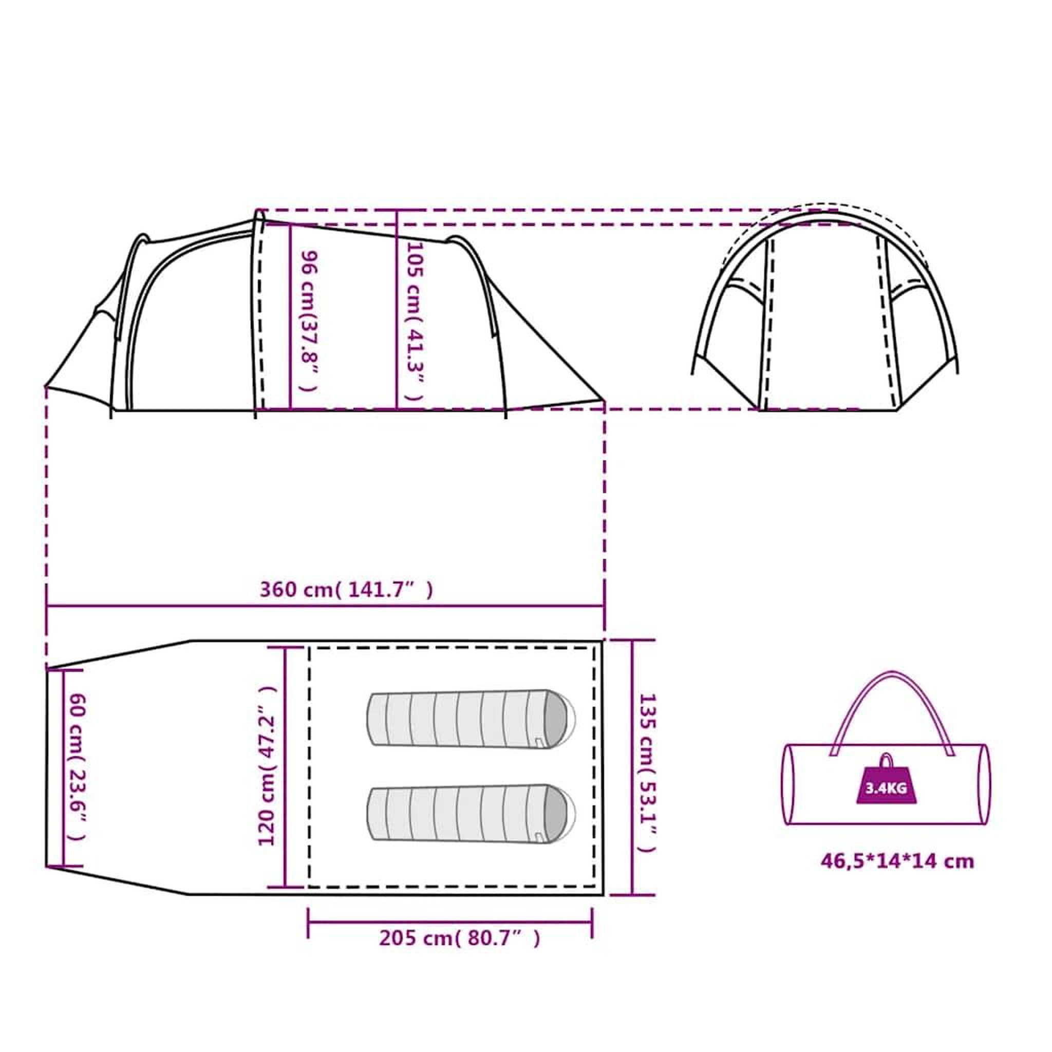 Voir la diapositive 6 : VIDAXL Tente de camping tunnel 2 personnes bleu impermeable