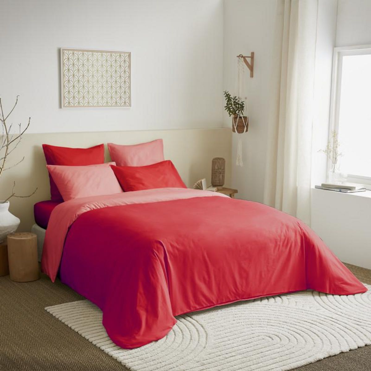 COTON PUR Pack complet 6 pièces Capucine/Clémentine réversible housse de couette pour lit 160 x 200 cm