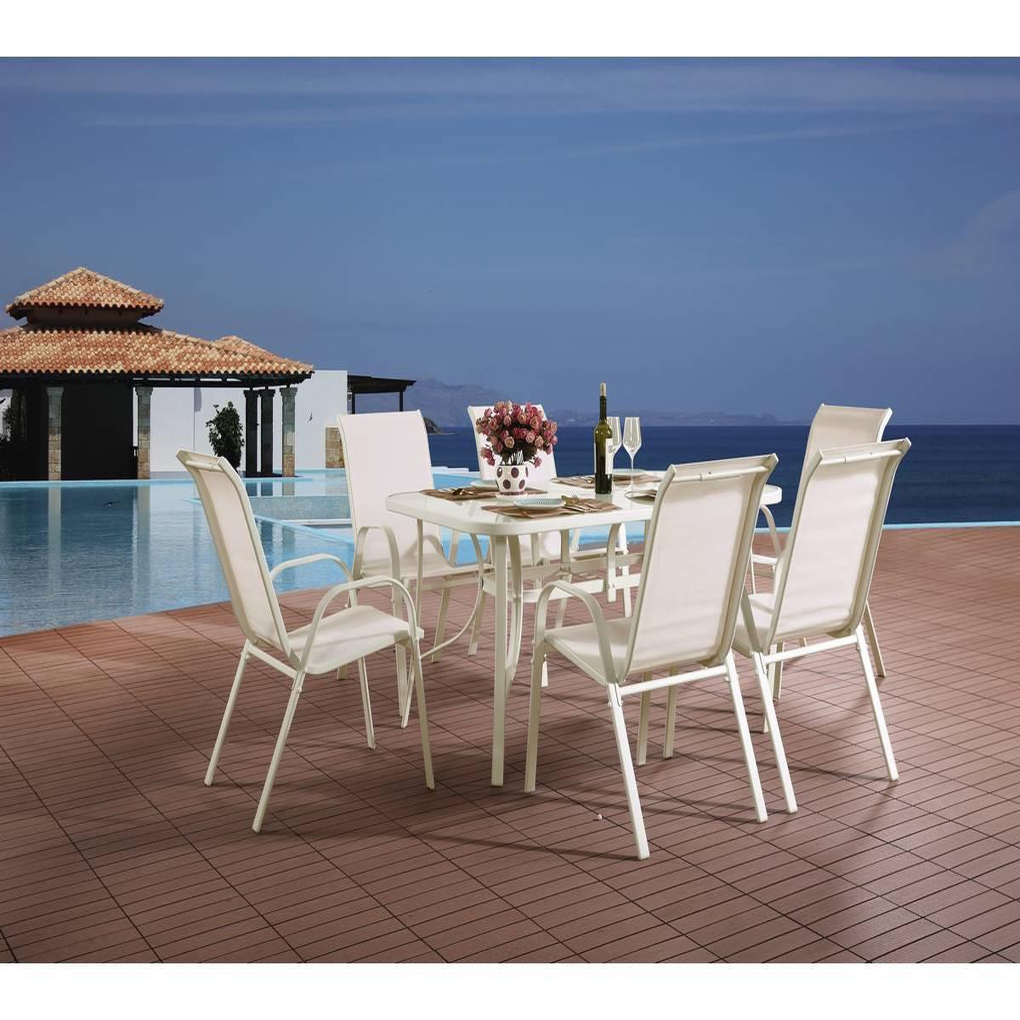 Voir la diapositive 2 : Habitat et Jardin Table et chaises de jardin en textilène  cordoba  - phoenix - 6 places - ecru