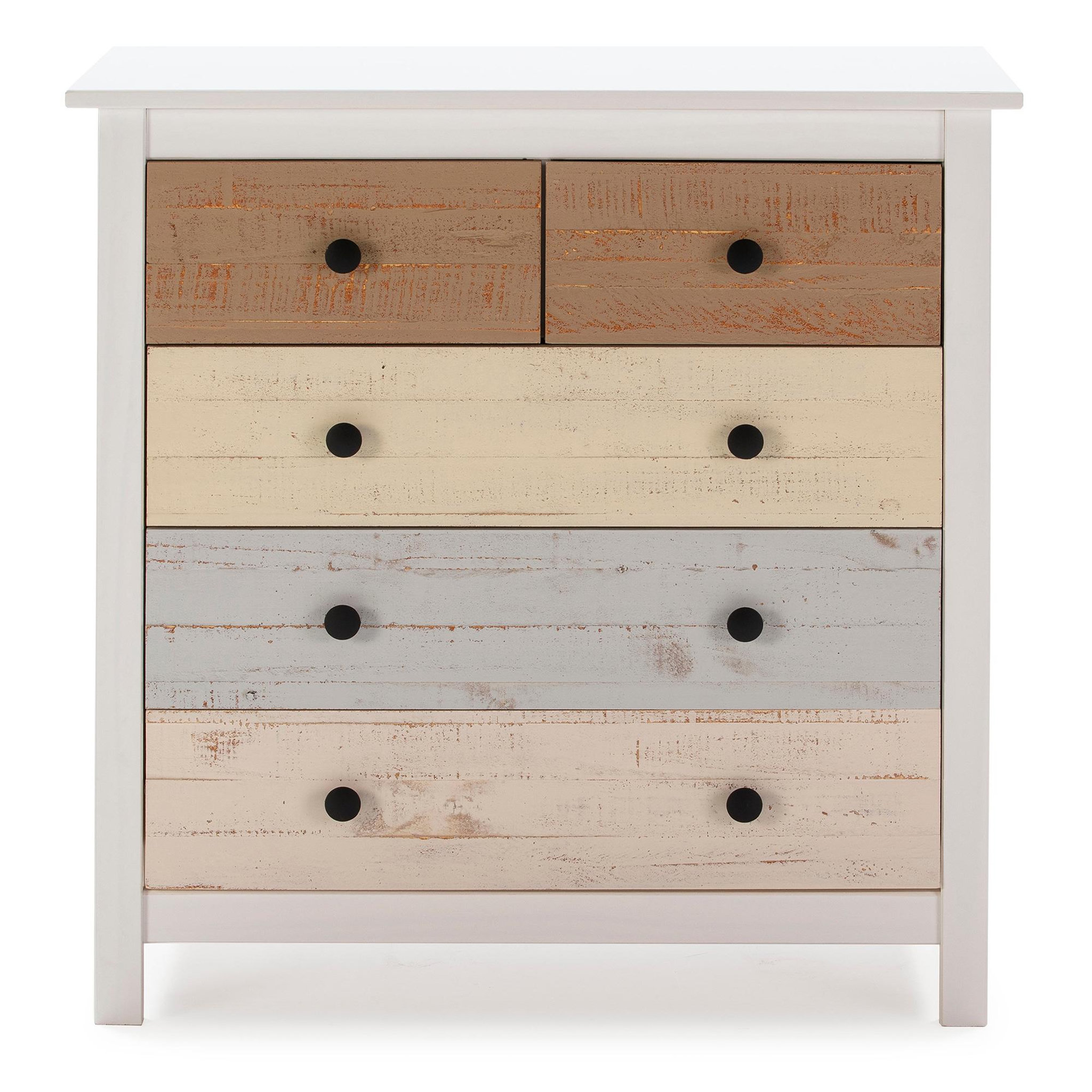 Voir la diapositive 3 : VS VENTA-STOCK Commode 5 tiroirs Magda dans les tiroirs Blanc et Multicolores, 79 cm Longueur
