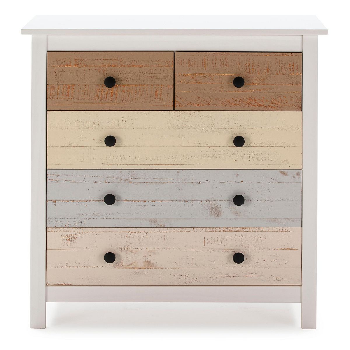 VS VENTA-STOCK Commode 5 tiroirs Magda dans les tiroirs Blanc et Multicolores, 79 cm Longueur