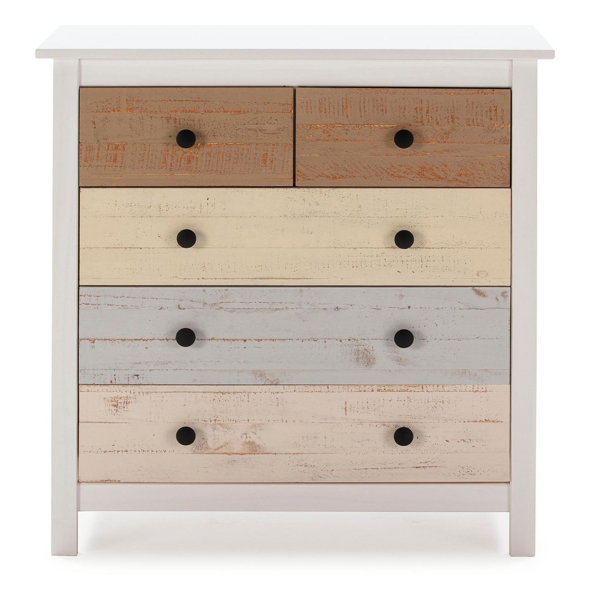 VS VENTA-STOCK Commode 5 tiroirs Magda dans les tiroirs Blanc et Multicolores, 79 cm Longueur