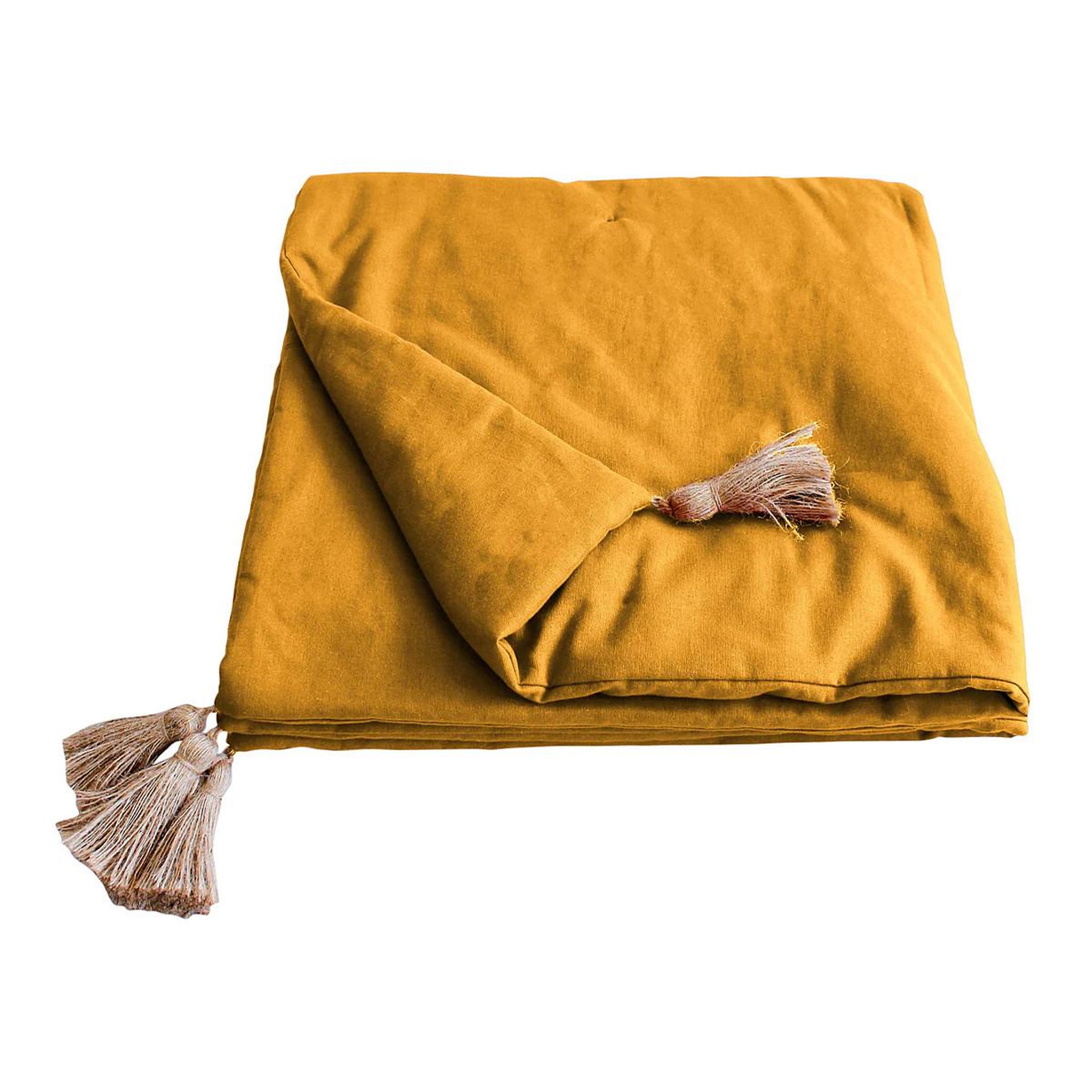 Voir la diapositive 2 : ENJOY HOME Edredon uni à pompons  panama  90x190cm moutarde