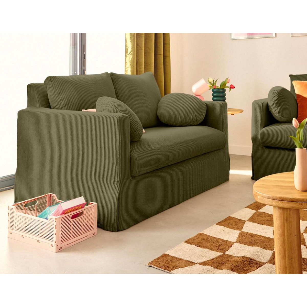 LISA DESIGN Serena - canapé droit déhoussable 2 places en velours côtelé