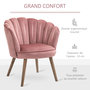 Voir la diapositive 6 : HOMCOM Fauteuil design coquillage piètement effilé bois d'hévéa dossier enveloppant strié aspect velours rose poudré