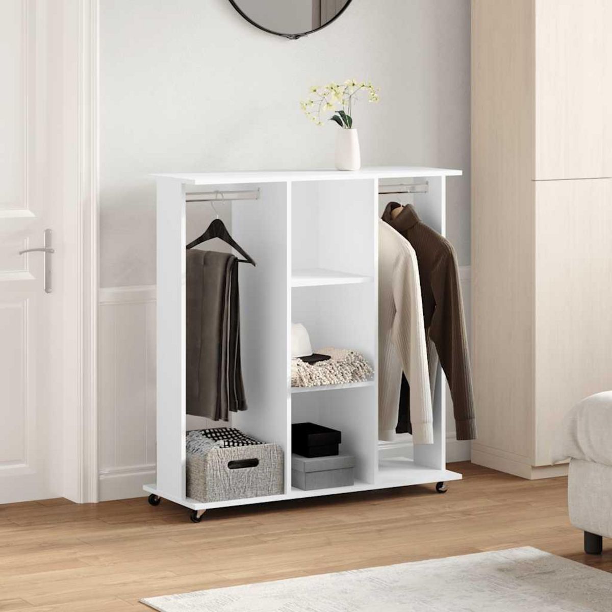 VIDAXL Garde-robe avec roues blanc 102x38x110 cm bois d'ingenierie