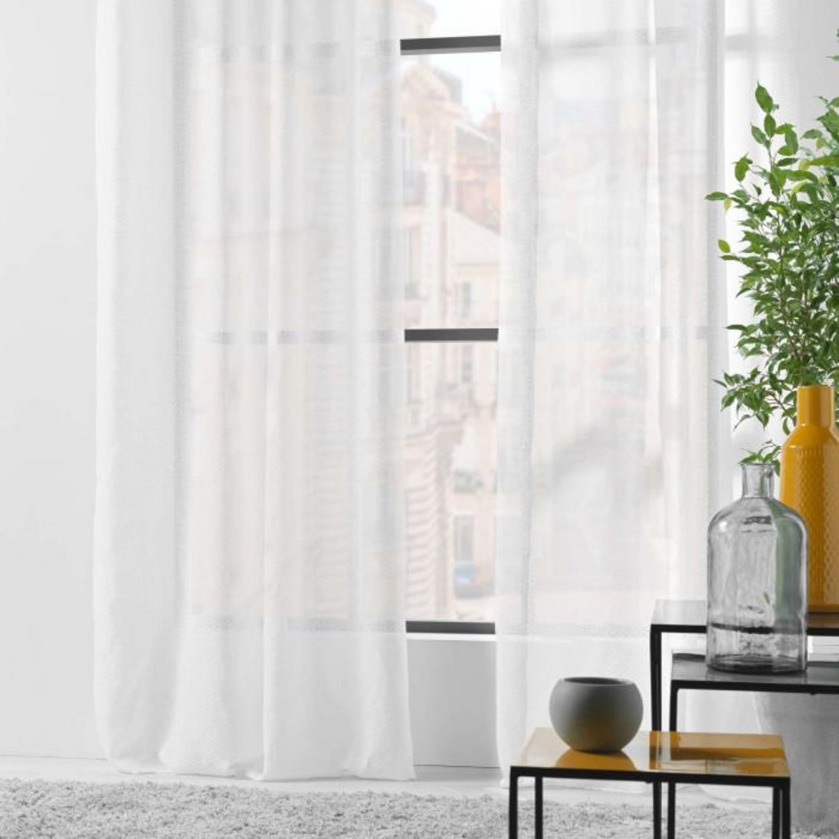 Paris Prix Rideau Voilage Jacquard  Ophelia  140x240cm Blanc