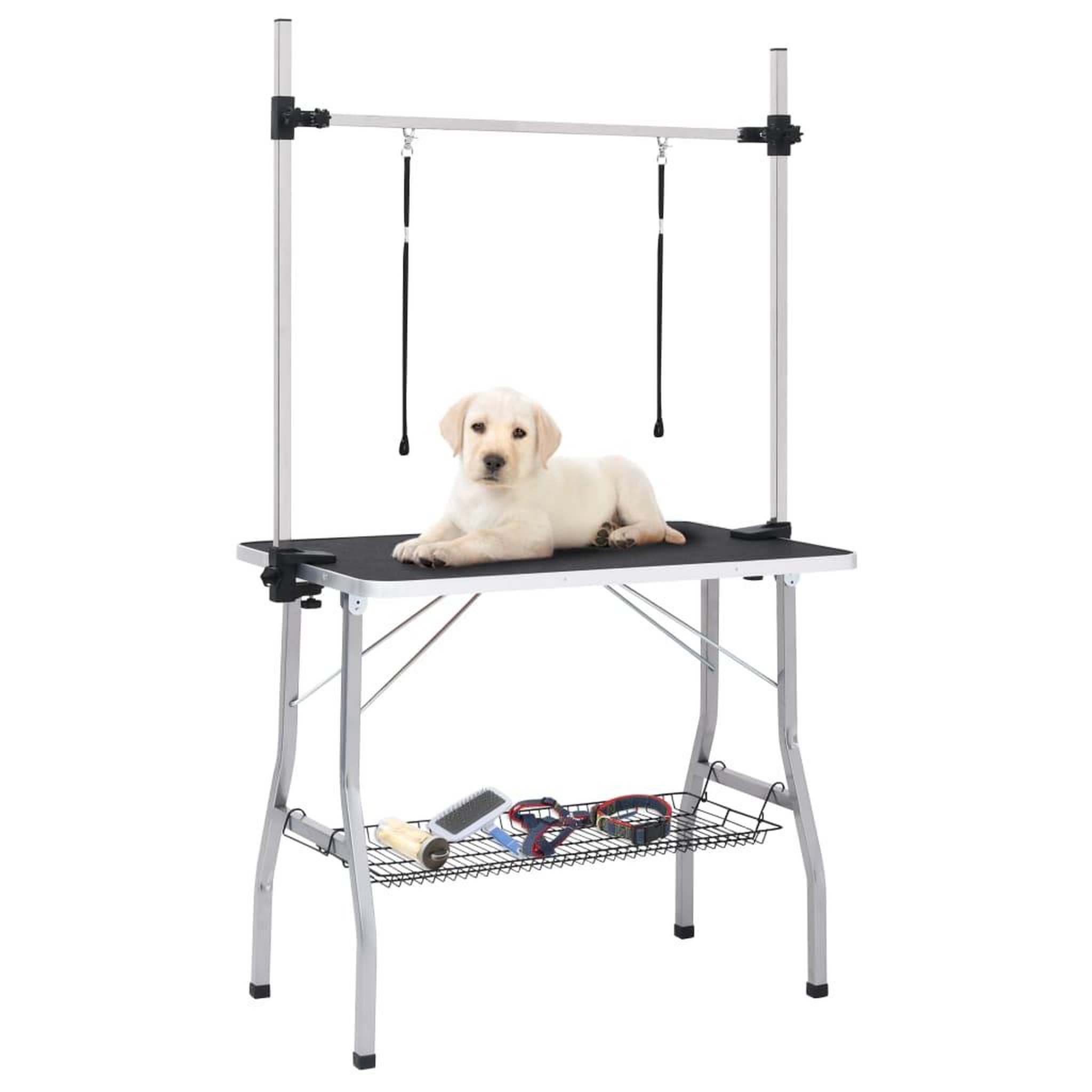 Voir la diapositive 1 : VIDAXL Table de toilettage reglable de chiens avec 2 boucles et panier