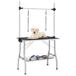 VIDAXL Table de toilettage reglable de chiens avec 2 boucles et panier