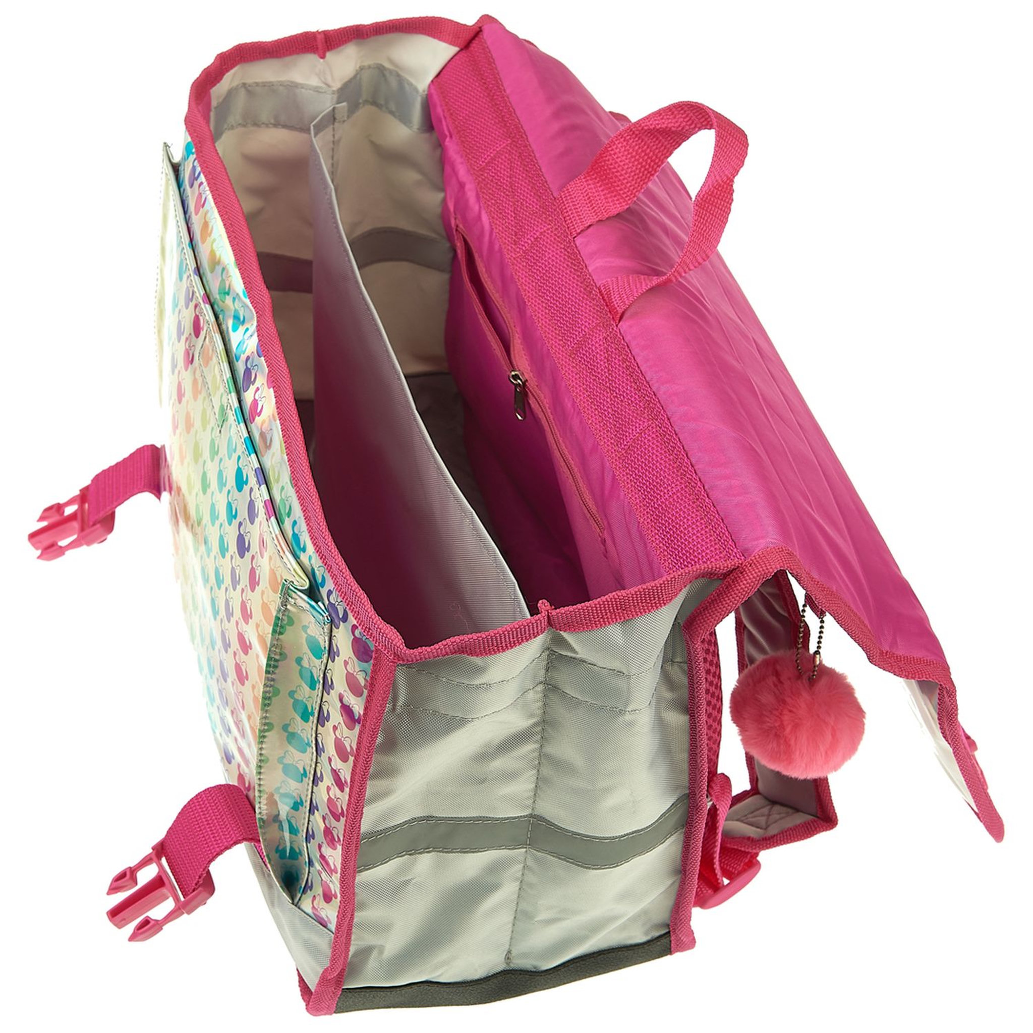 Voir la diapositive 6 : DISNEY Cartable 38 cm avec pompon polyester argent imprimé têtes MINNIE DISNEY