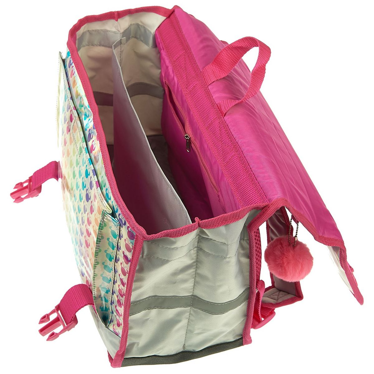 DISNEY Cartable 38 cm avec pompon polyester argent imprimé têtes MINNIE DISNEY