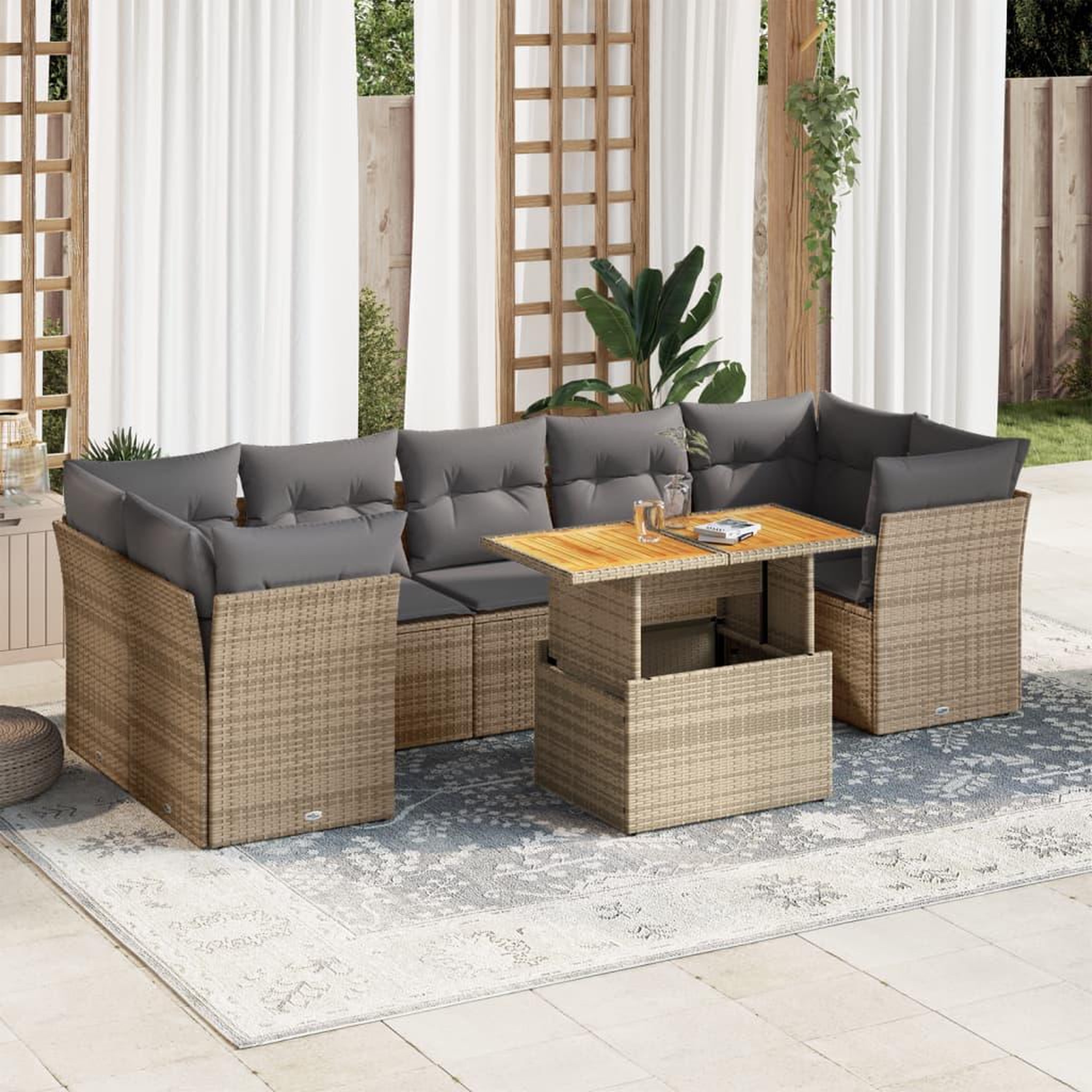 VIDAXL Salon de jardin avec coussins 8 pcs beige resine tressee
