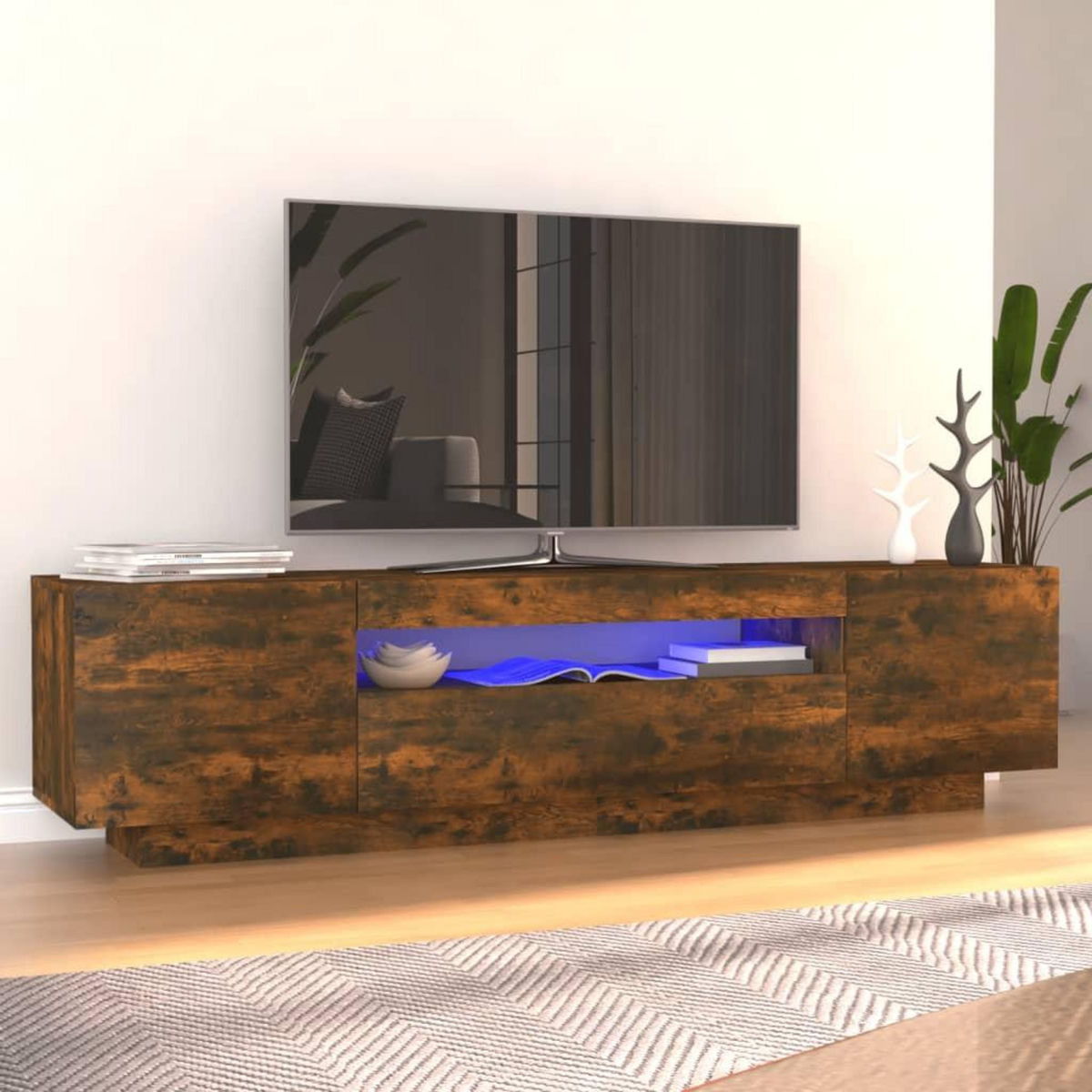 VIDAXL Meuble TV avec lumieres LED Chene fume 160x35x40 cm
