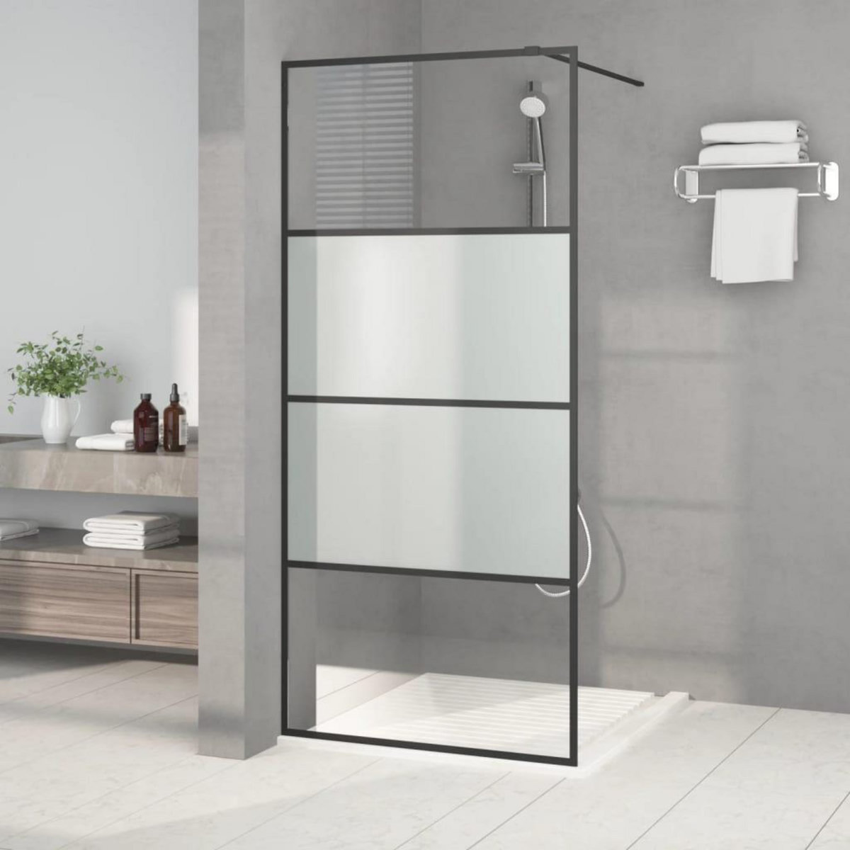 VIDAXL Paroi de douche Noir 90x195 cm Verre ESG demi-depoli