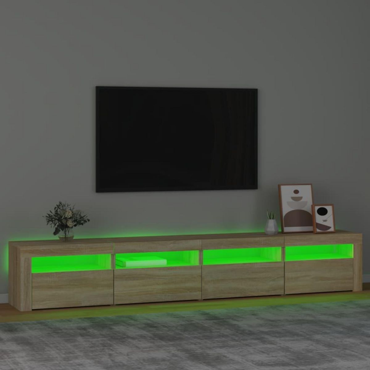 VIDAXL Meuble TV avec lumieres LED Chene sonoma 240x35x40 cm