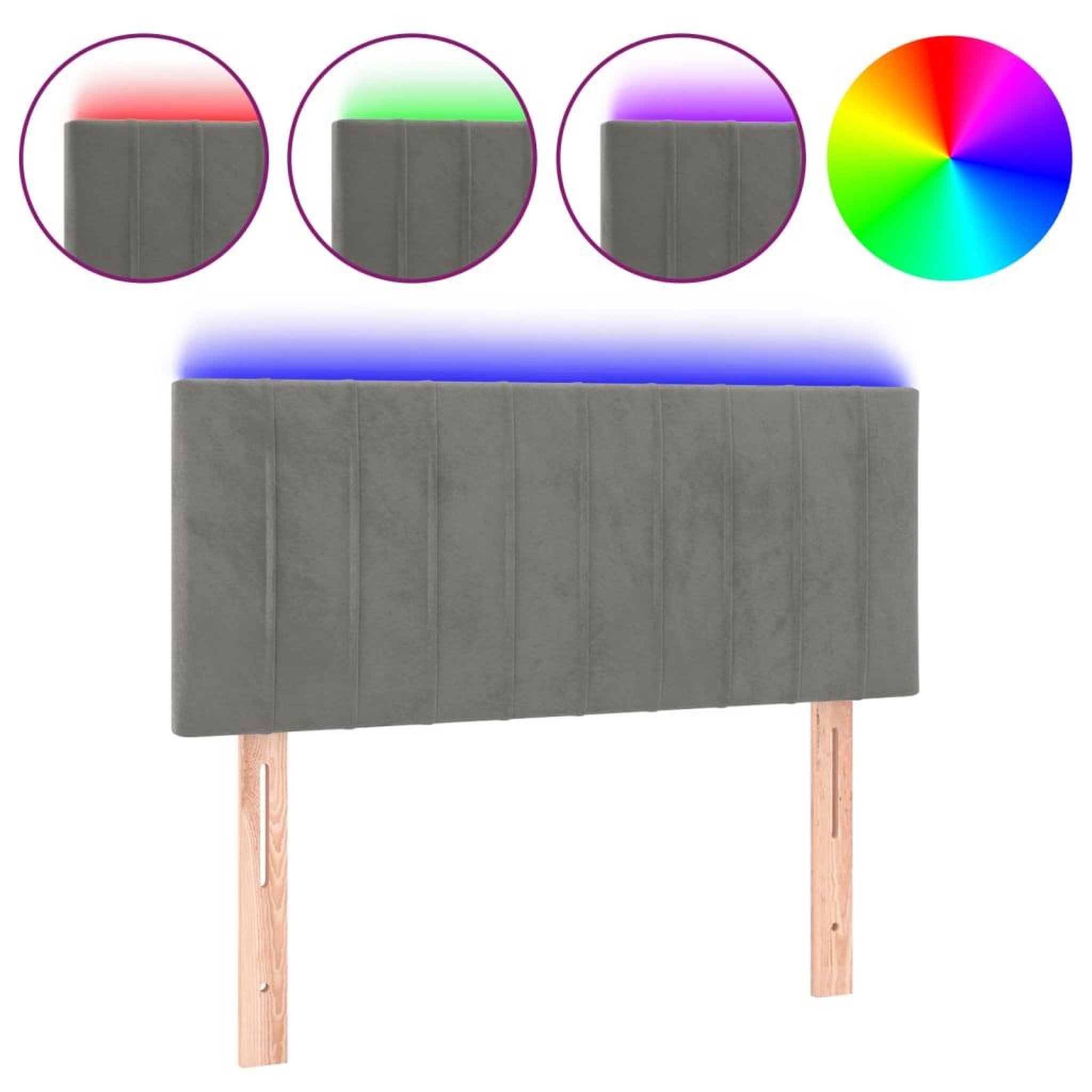 Voir la diapositive 2 : VIDAXL Tete de lit a LED Gris clair 80x5x78/88 cm Velours