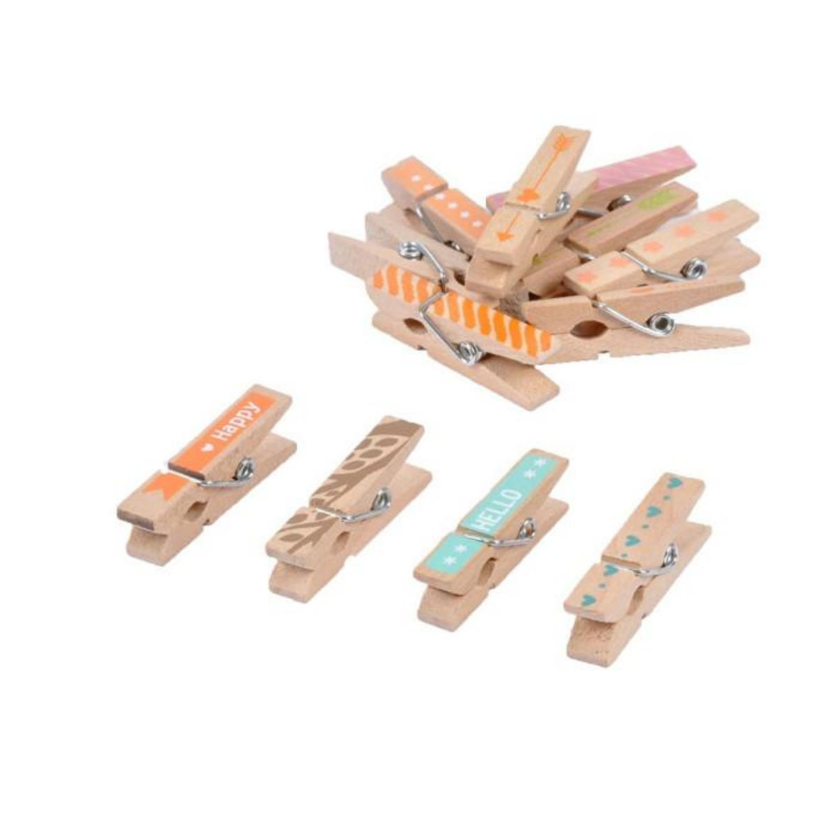 Paris Prix Lot de 12 Pinces en Bois  Motif  3cm Multicolore