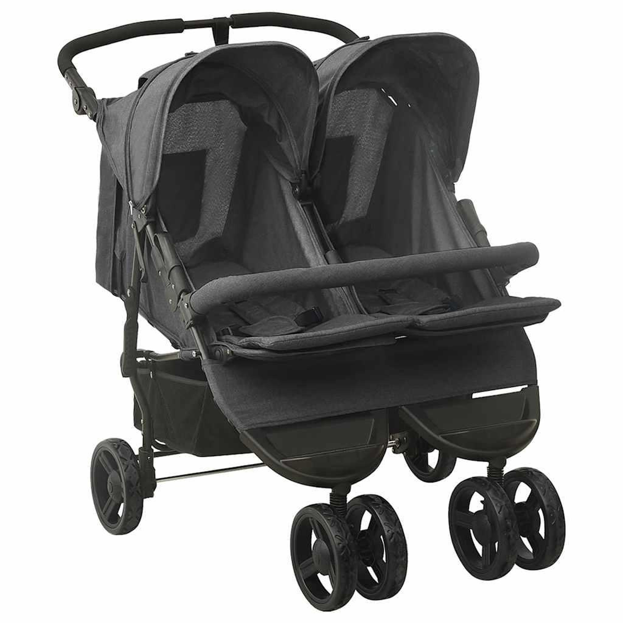 VIDAXL Poussette a deux places Anthracite Acier