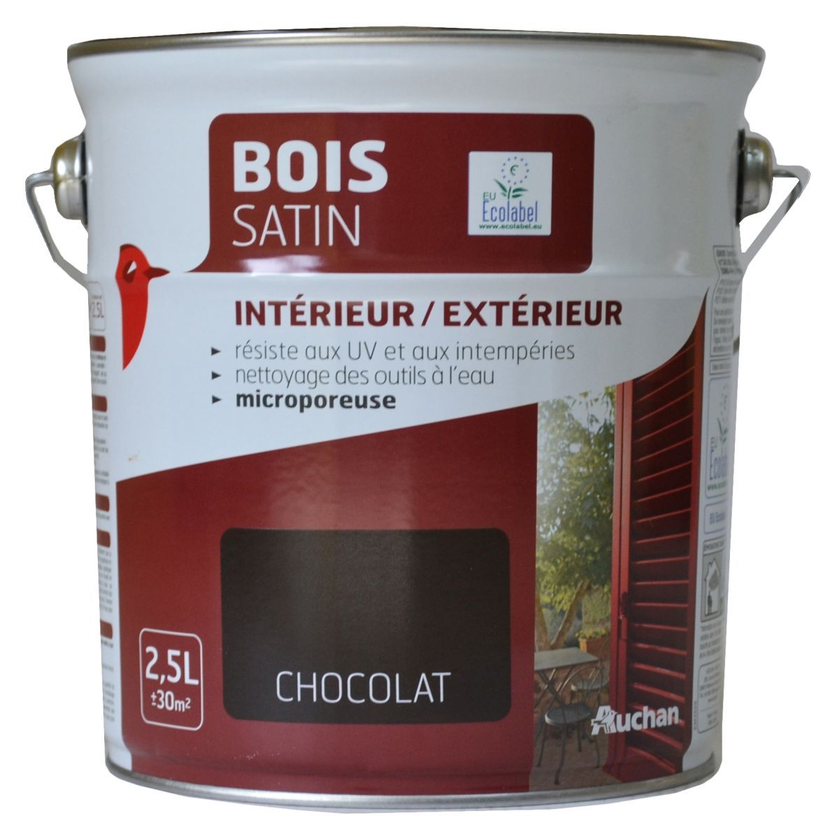 AUCHAN Peinture bois satin acrylique Chocolat