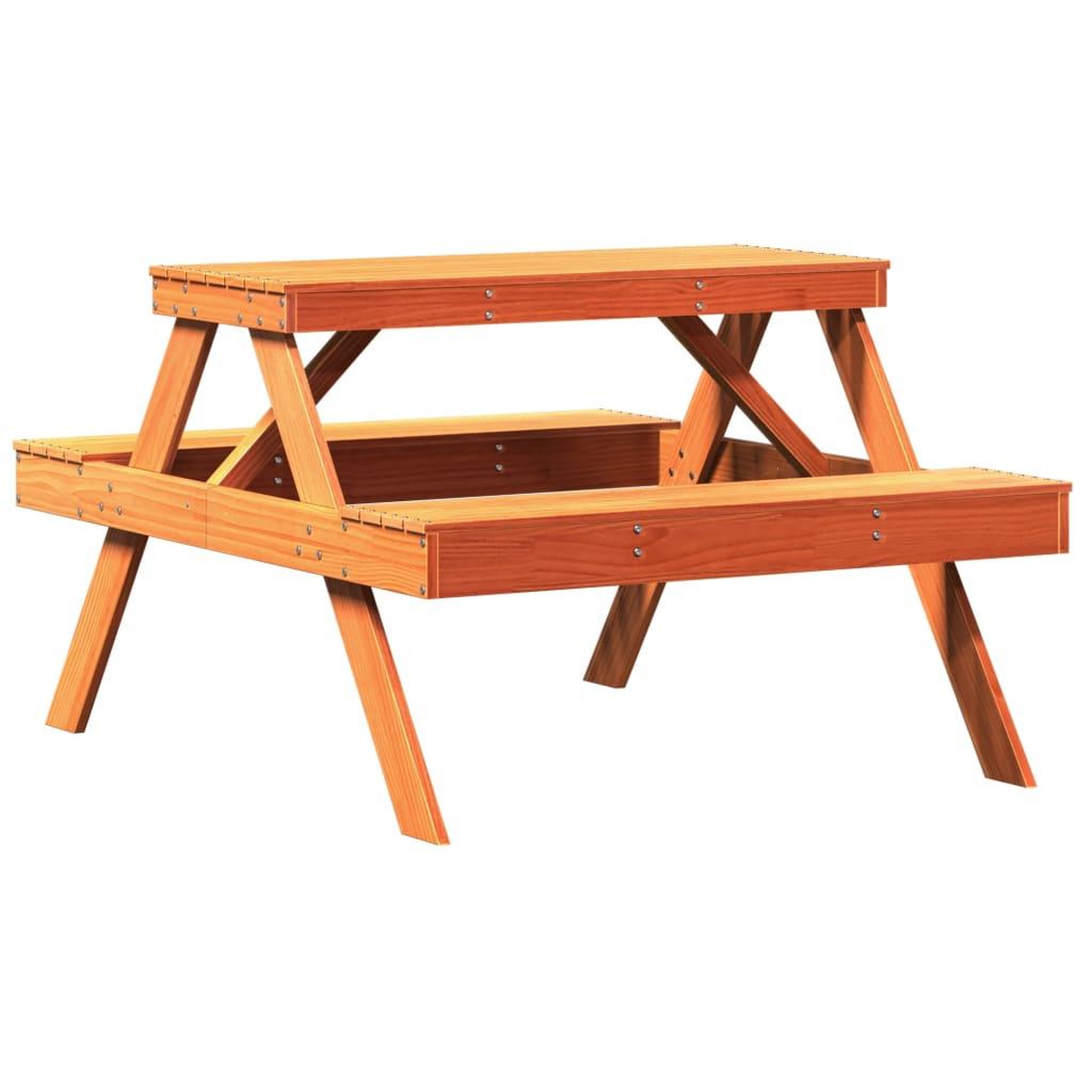 Voir la diapositive 2 : VIDAXL Table de pique-nique cire marron 105x134x75 cm bois massif pin