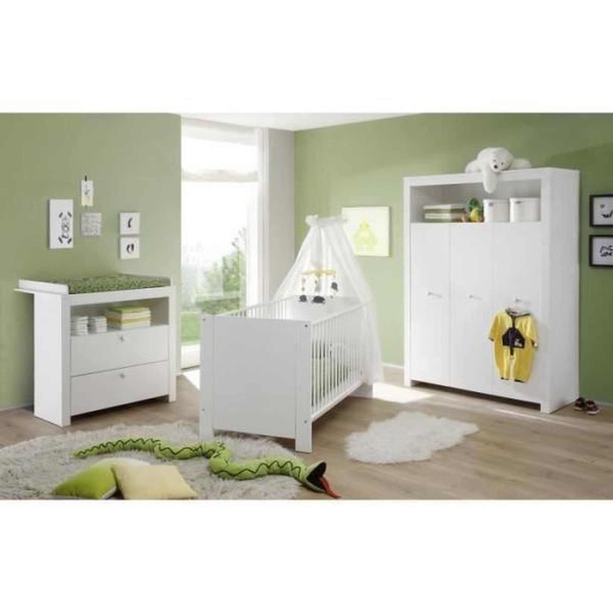 Trendteam Chambre bébé Trio : Lit 70 x 140 cm + Commode a langer + Armoire OLIVIA - Blanc - TREND TEAM