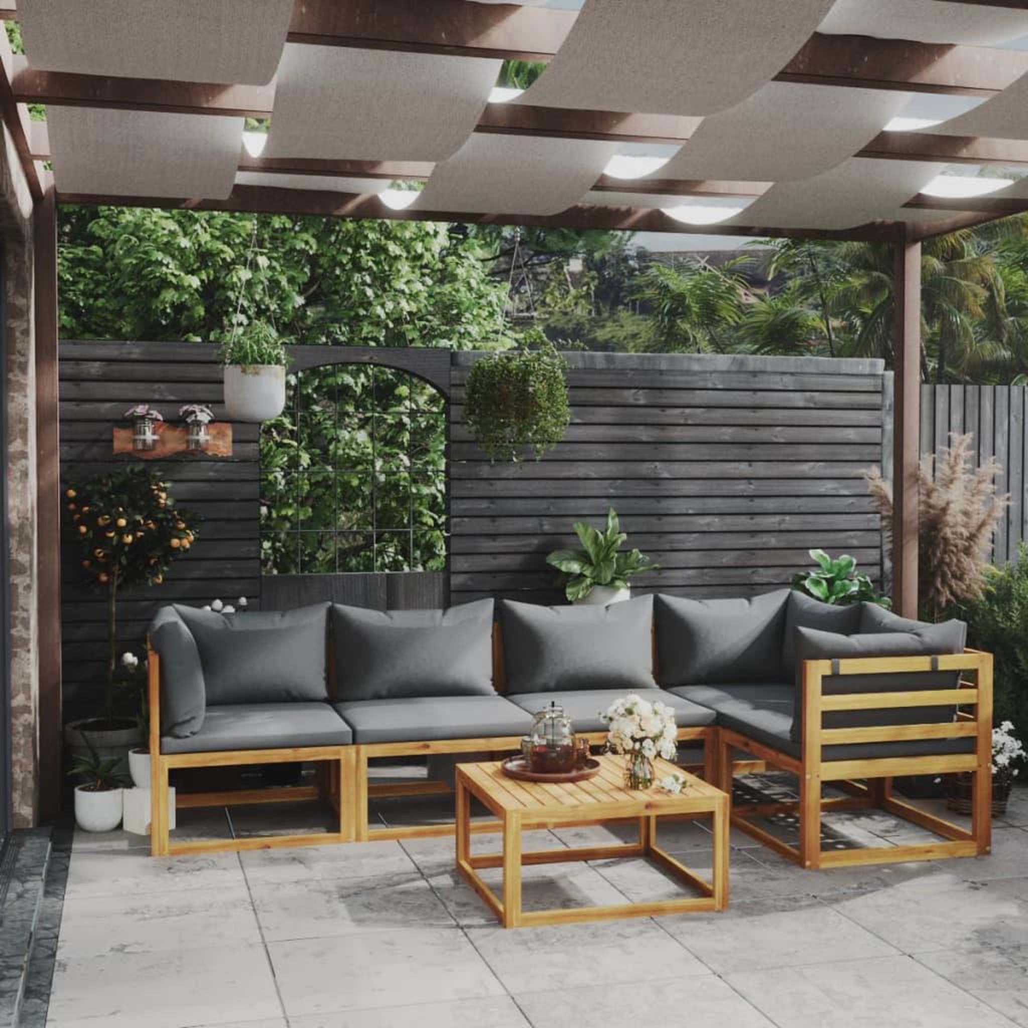 Voir la diapositive 1 : VIDAXL Salon de jardin 6 pcs avec coussins Bois d'acacia solide