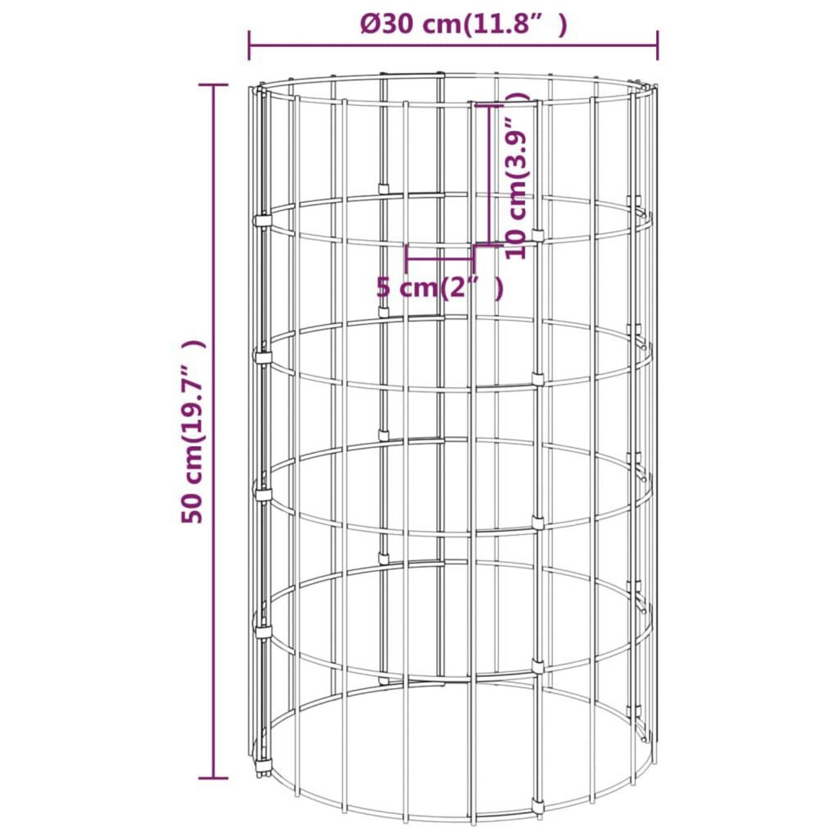 VIDAXL Lits sureleves a gabion circulaires 4 pcs Ø30x50/100/150/200 cm