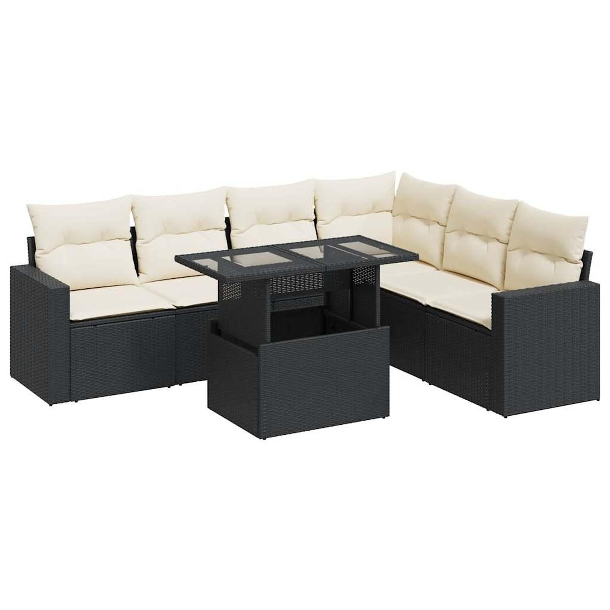 Voir la diapositive 2 : VIDAXL Salon de jardin 7 pcs avec coussins noir resine tressee