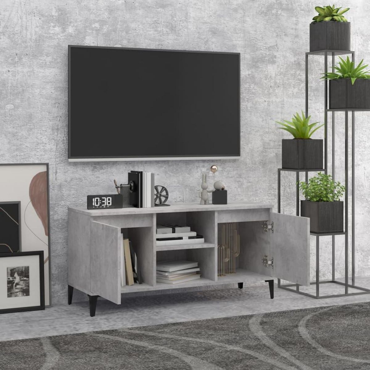 VIDAXL Meuble TV avec pieds en metal Gris beton 103,5x35x50 cm