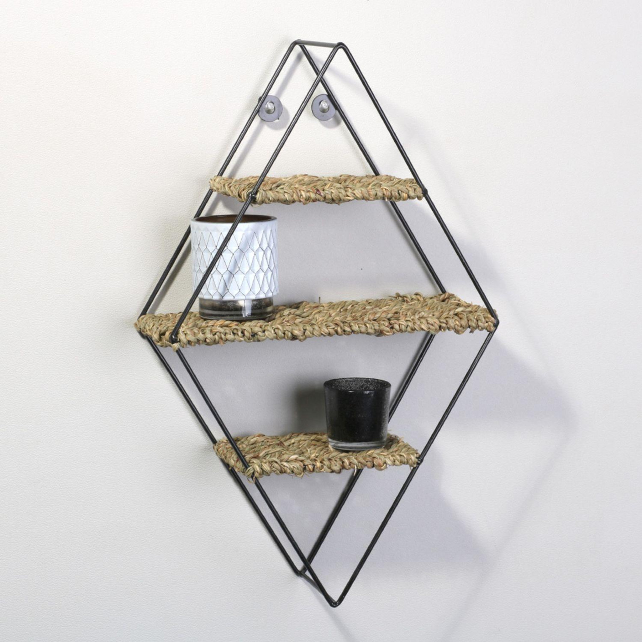 Voir la diapositive 2 : DIVERS Etagère murale design métal et corde natural living - l. 27 x h. 45 m - noir