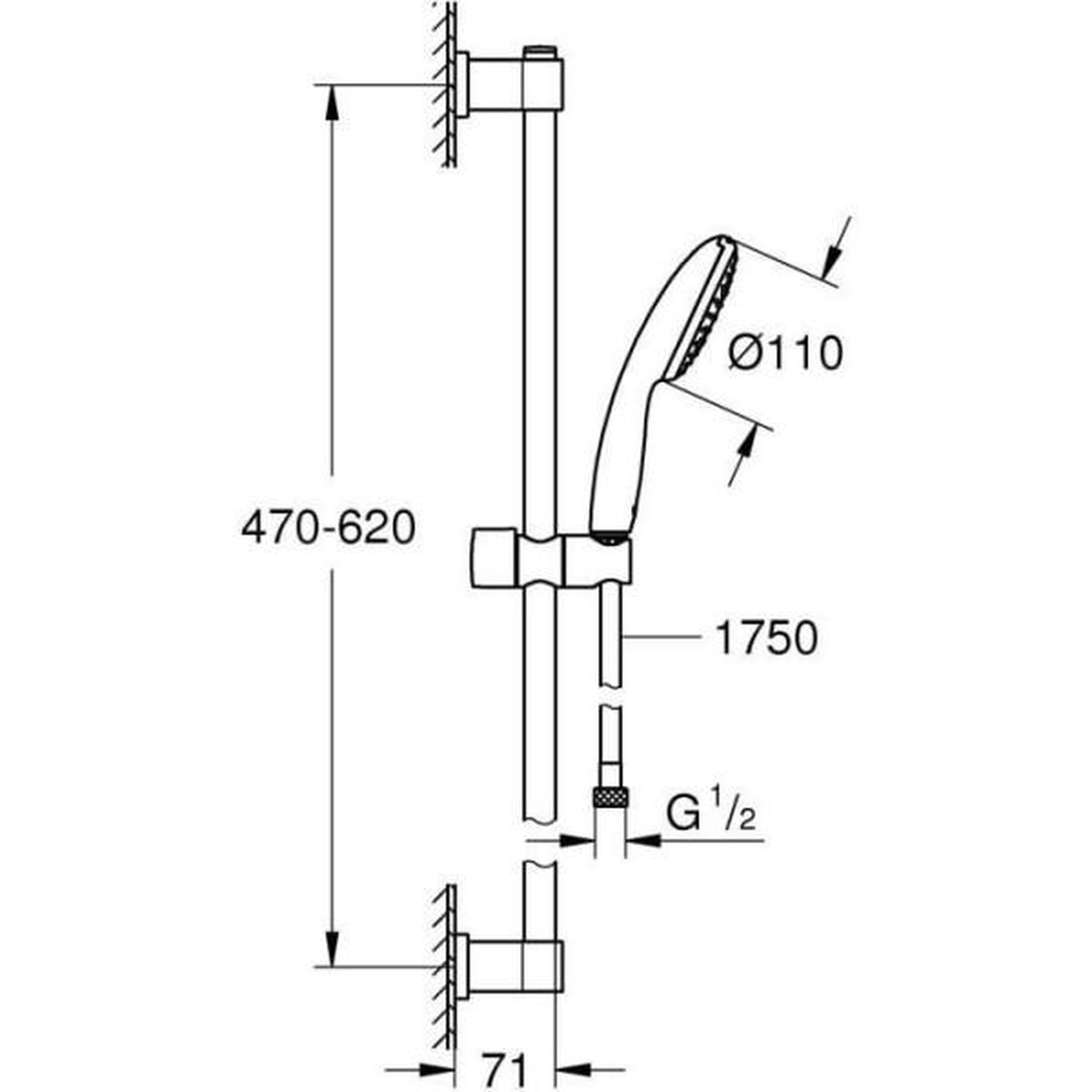 Voir la diapositive 3 : Grohe Ensemble de douche avec pommeau 1 jet, barre 60cm et flexible 1,75m - GROHE Vitalio Start 110 27942001 - Economie d'eau - Chrom
