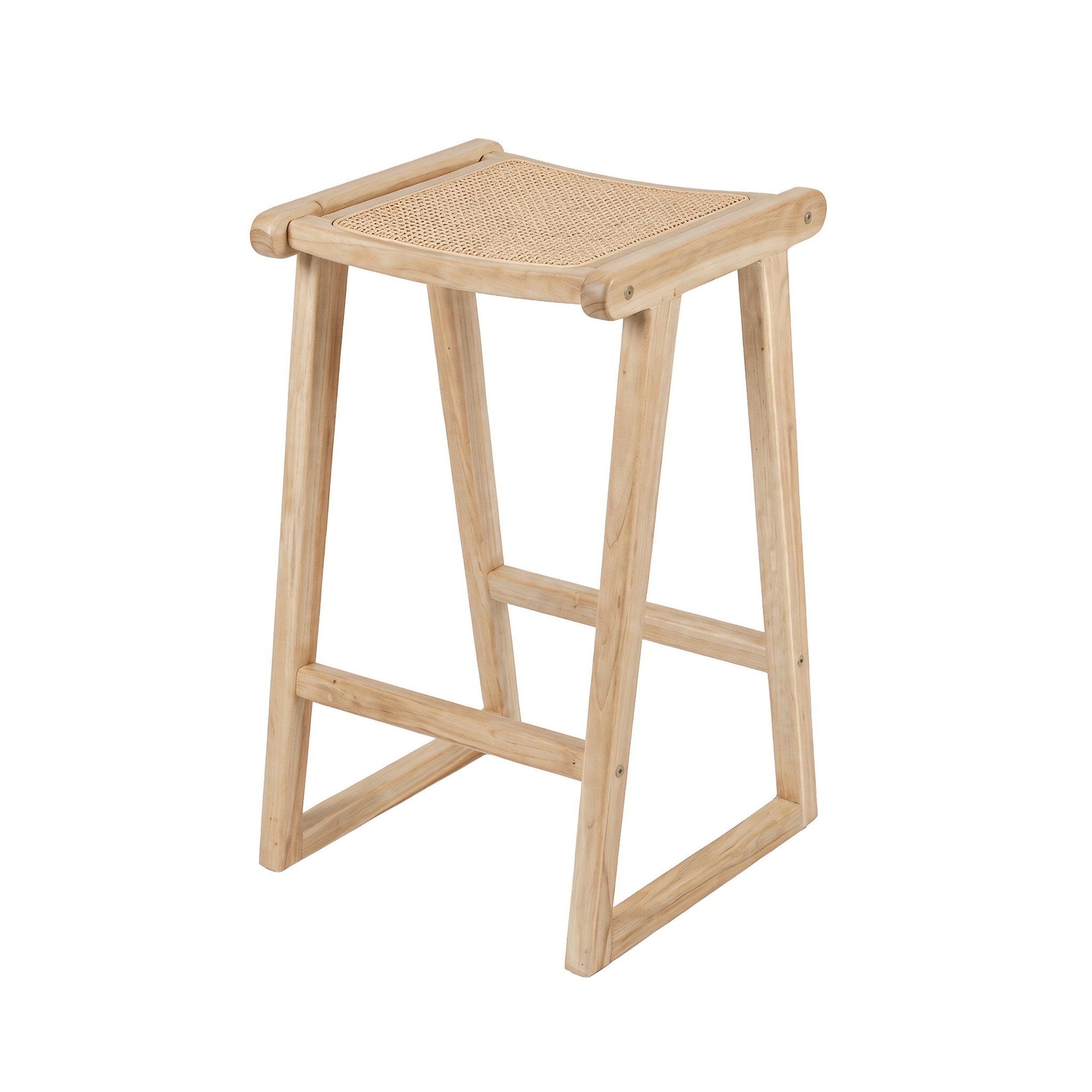 MAISON PAVANE Tabouret pour îlot central 66 cm en teck et rotin naturel-Haida