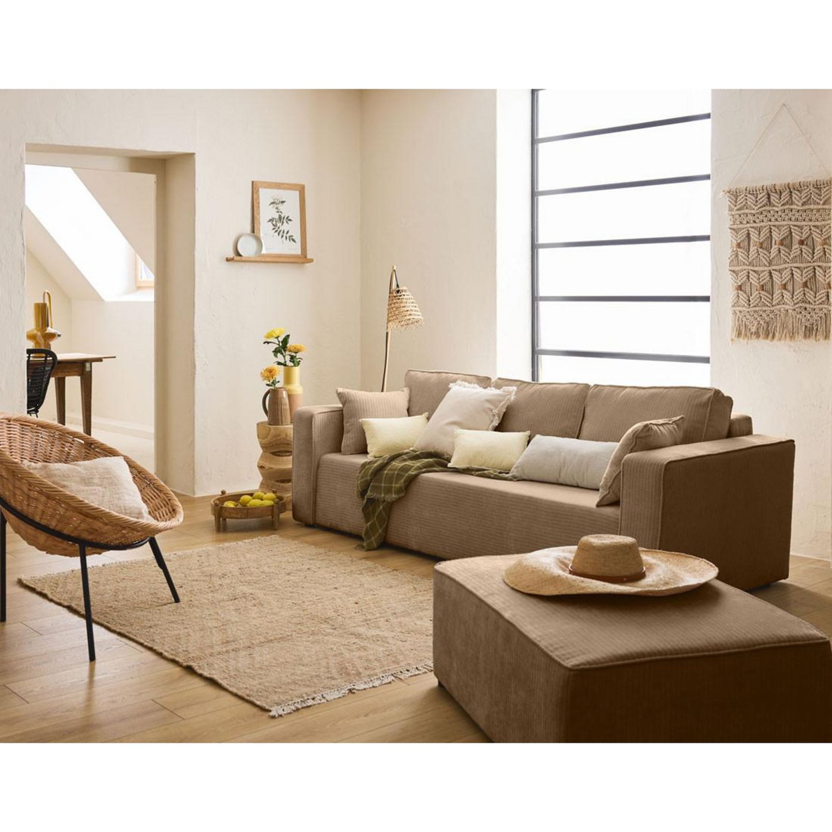 BEST MOBILIER Topaze - canapé 3 places - convertible avec coffre - en velours côtelé plat