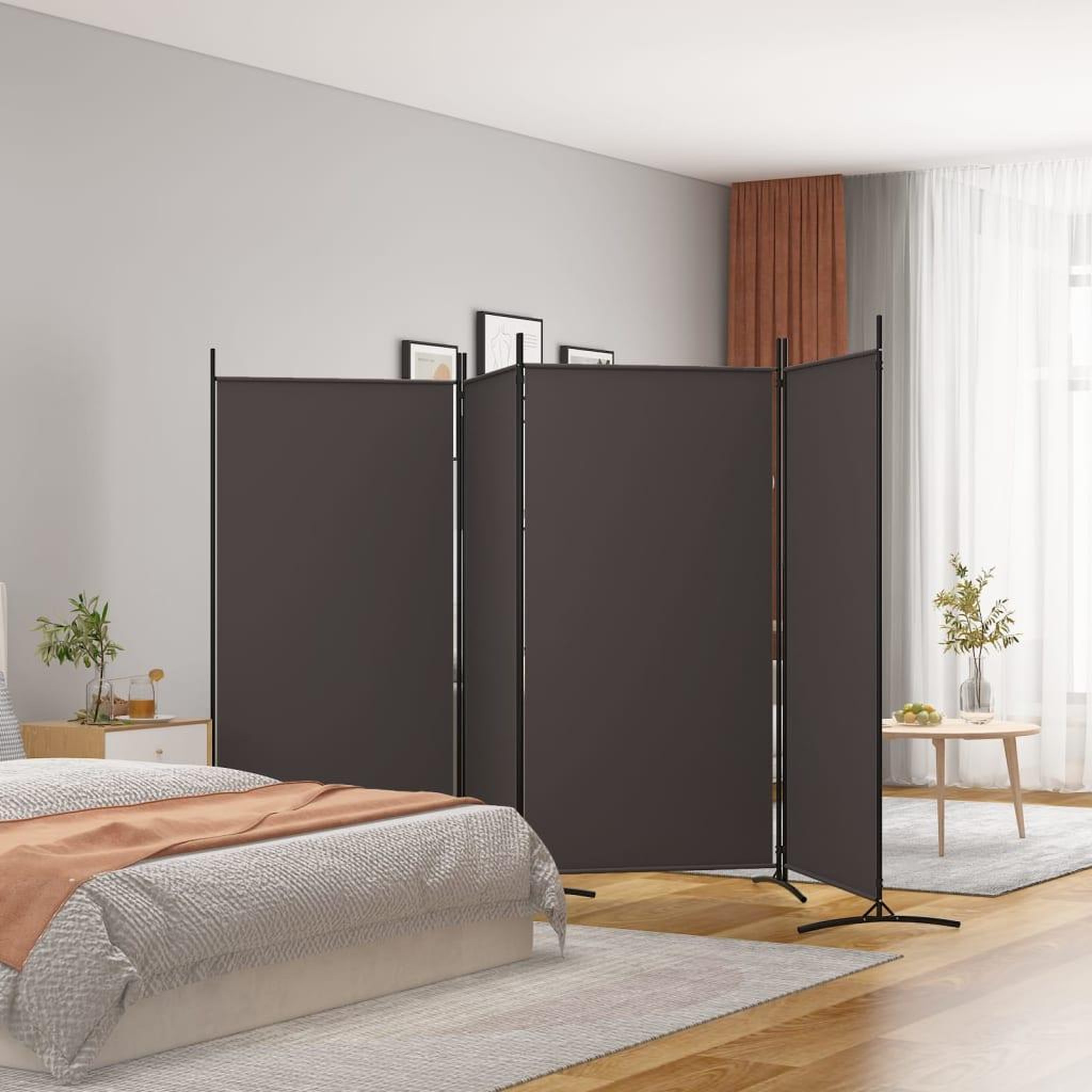 VIDAXL Cloison de separation 4 panneaux Marron 346x180 cm Tissu