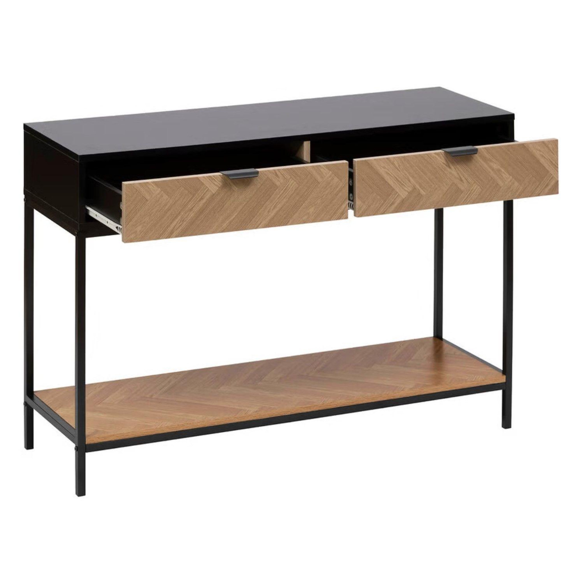 Voir la diapositive 4 : FIVE Console 2 tiroirs en bois et métal chevrons - beige et noir