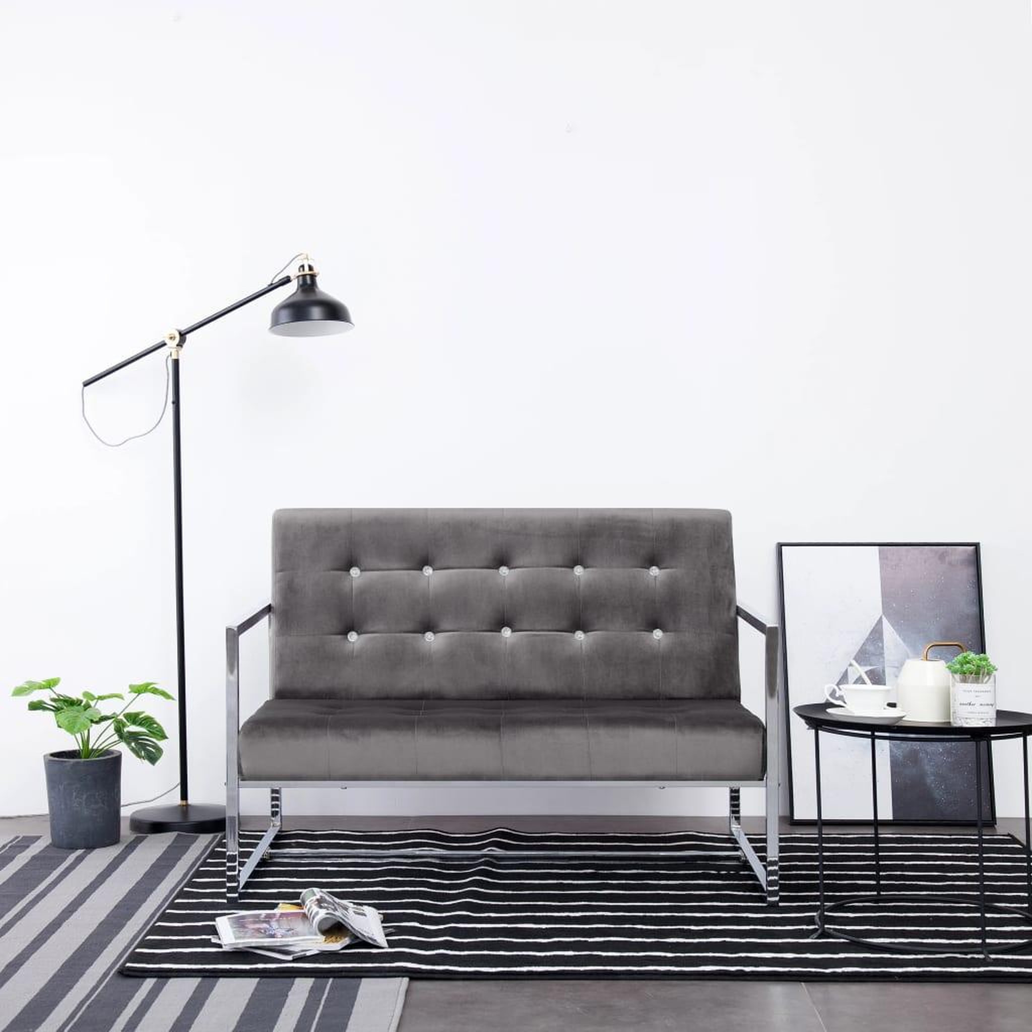 Voir la diapositive 1 : VIDAXL Canape 2 places avec accoudoirs Gris fonce Chrome et velours