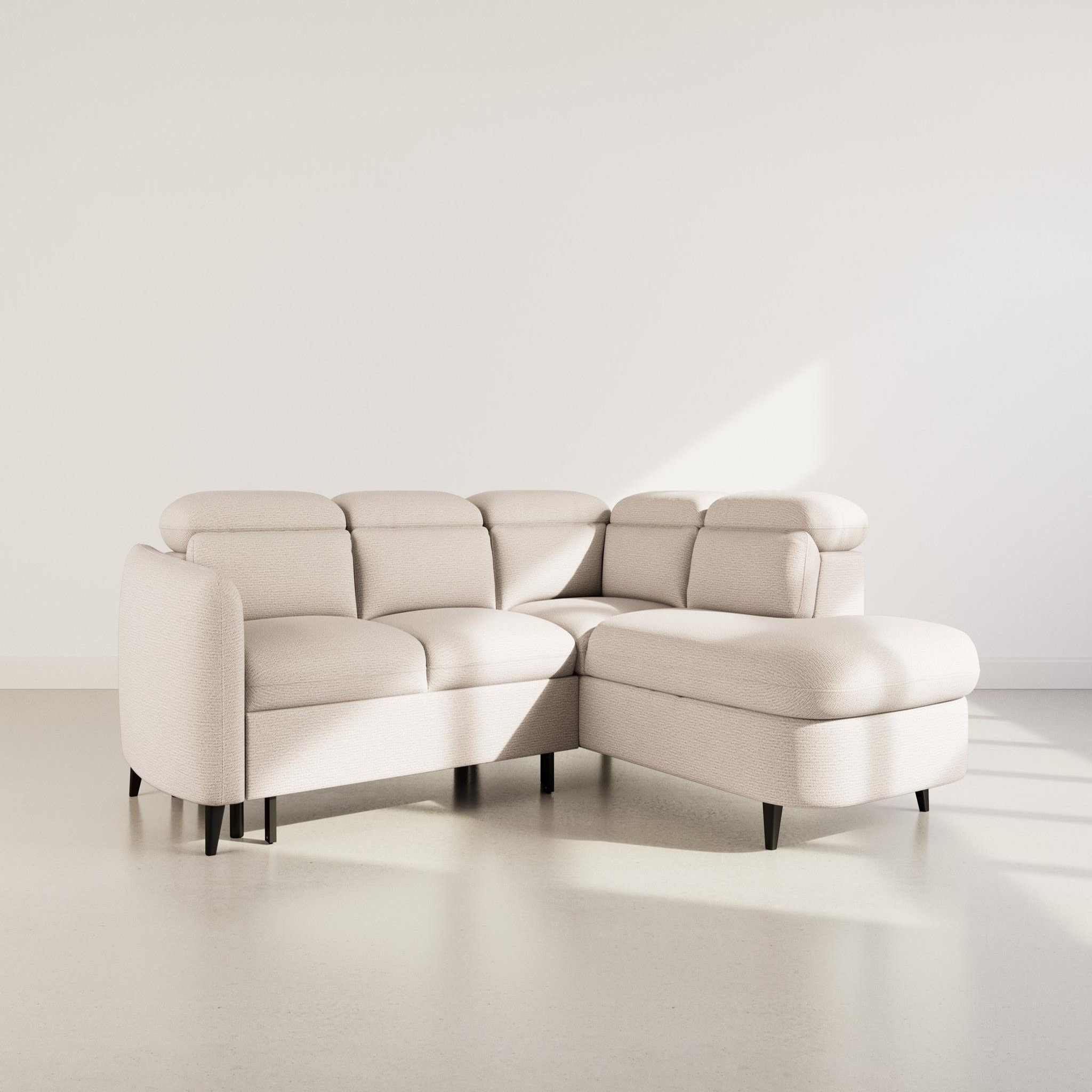 Voir la diapositive 2 : BEST MOBILIER Opaline - canapé d'angle droit 5 places convertible avec têtières et coffre en tissu texturé