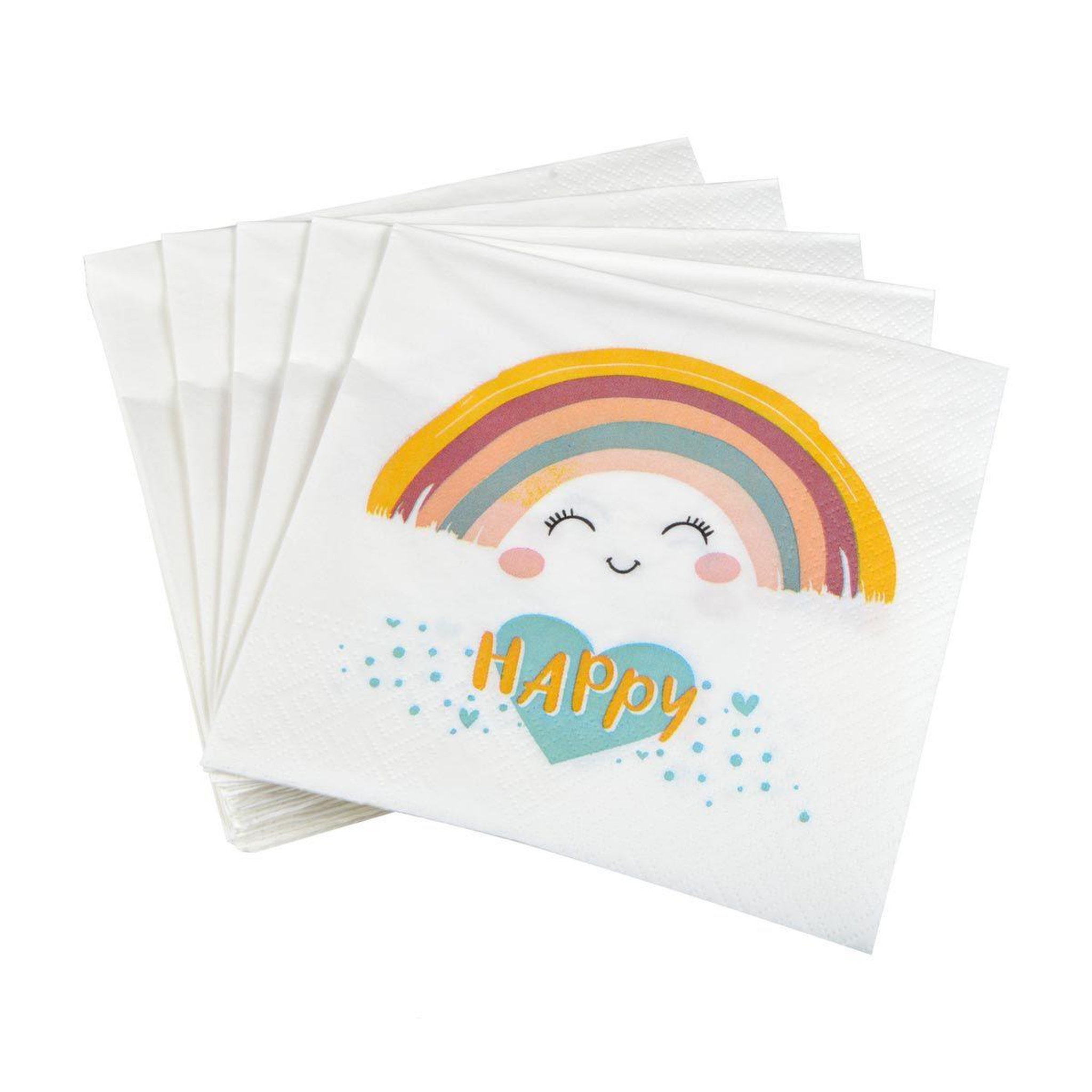 HOMEA Lot de 20 serviettes en papier  nuage rainbow  33x33cm blanc