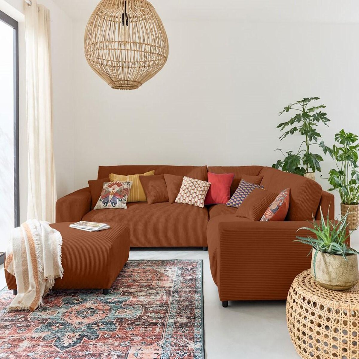 LISA DESIGN Garance - canapé modulable d'angle droit - 5 places - en velours côtelé