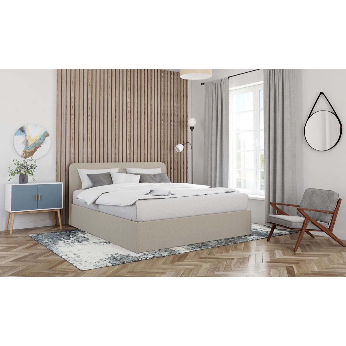 Lit coffre tissu avec sommier relevable 160x200 cm AMBRE